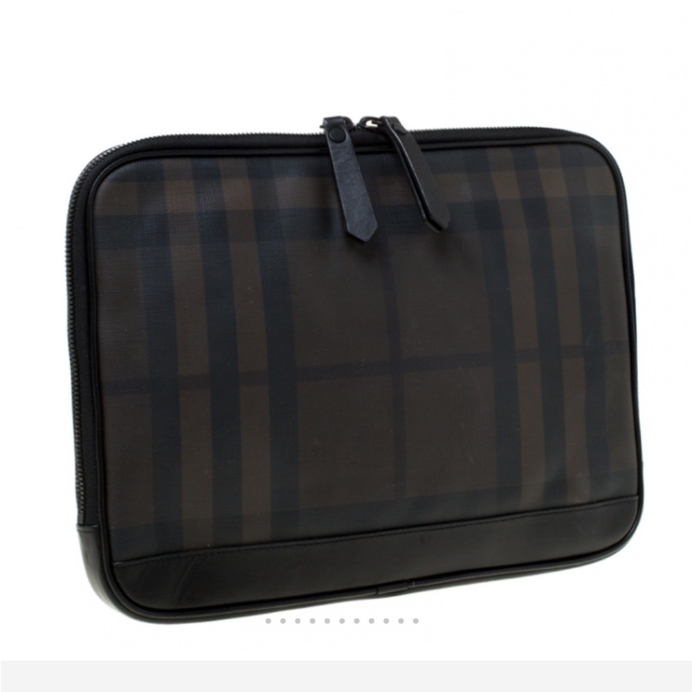 Burberry Black Dark Brown Smoke Check PVC Laptop Sleeve Burberry leather
